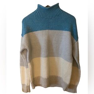 GAP Colorblock Roll-neck Drop Shoulder Sweater Blue Cream Striped Size XS/S